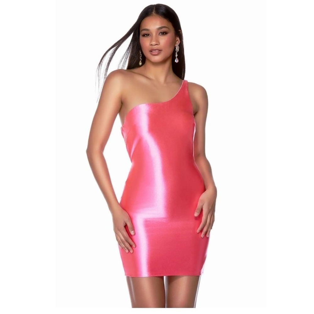 Alyce Paris One-Shoulder Sheath Hot Pink Mini Dress‎ Barbiecore Size 8